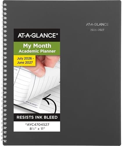 AT-A-GLANCE Planner 2026-2027 Monthly Academic 12-Month July-June Calendar Notebook, 8-1/2" x 11", DayMinder, Charcoal (AYC47045)