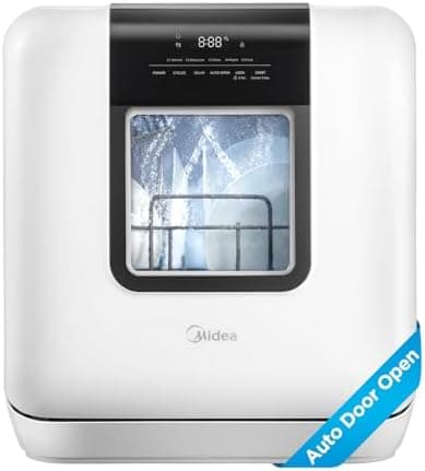Midea MDC17P2DWW Countertop Dishwasher Portable with 6L(1.59G) Built-in Water Tank, 5+2 Programs, Auto Door Open, Dual Drying…