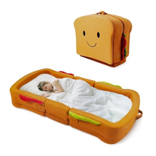 Toddler Travel Bed Sandwich Style - Portable Toddlers Floor Beds, Foldable Soft Foam Travel Crib for Baby and Kid, Washable Cover…