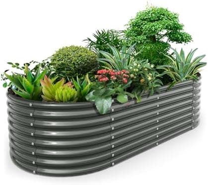 A ANLEOLIFE 8x4x2ft Galvanized Raised Garden Bed Kit, Oval Metal Deep Root Planters for Outdoor Plants Vegetables Flowers Herb…