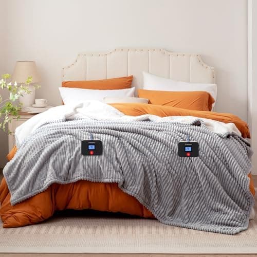 Westinghouse Electric Blanket Queen Size, Flannel to Sherpa Reversible Heated Blanket with 10 Heating Settings & 1-12 Hours Auto…