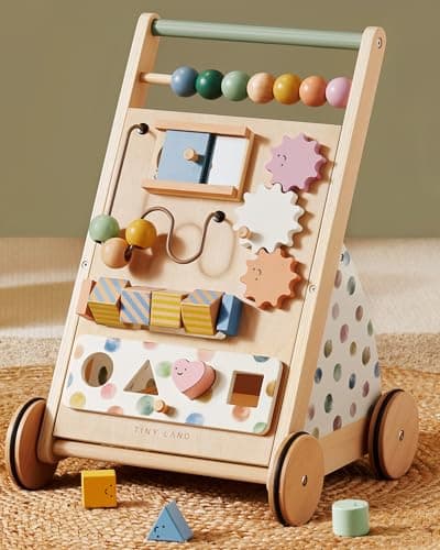 Tiny Land Wooden Baby Walker with Adjustable Speed, Montessori Activity Push Walker Toy for…