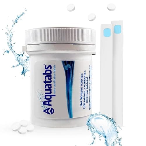 Aquatabs Water Purification Tablets for Drinking - 100 Tablets + 2 Chlorine Test Strips - Water Purifier…