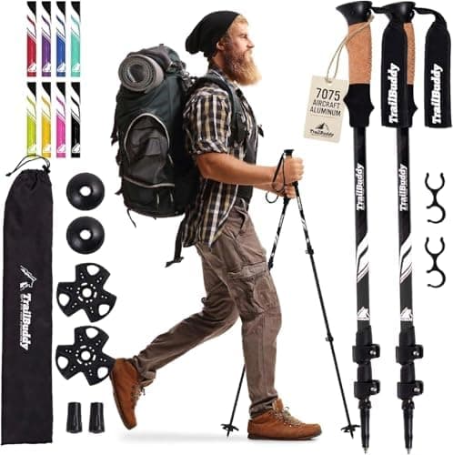 TrailBuddy Trekking Poles – Lightweight 7075 Aluminum Hiking Poles for Women, Men & Seniors – Collapsible…