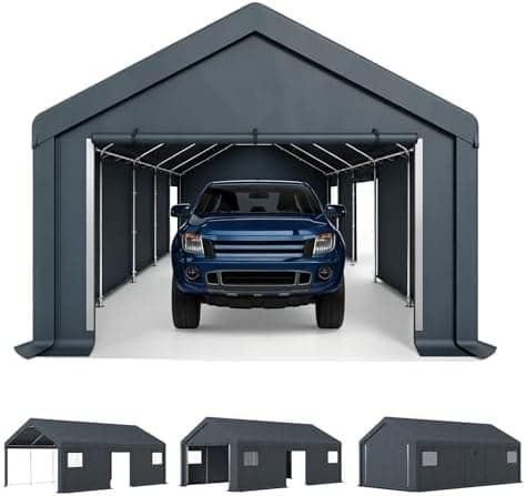 PHI VILLA Portable Garage Carport,13x24ft Car Tent Shed Carports canopy Outside Storage Tents Shelter, Heavy Duty Garages…