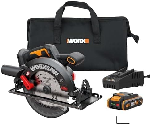 WORX Cordless Circular Saw, 20V 7-1/4-Inch Blade Brushless Circular Saw, Powerful and Faster Cutting with up to 6,100 RPM…