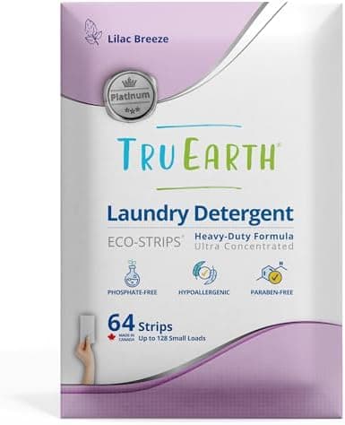 Tru Earth Platinum - Heavy Duty Laundry Detergent Sheets - Up to 128 Loads (64 Count), Lilac Breeze Scent - Ultra-Concentrated…