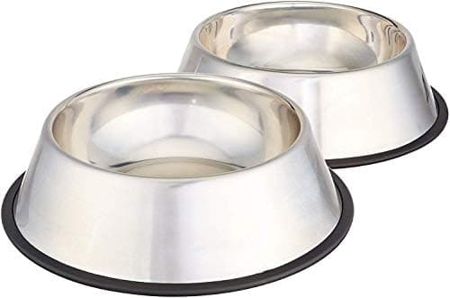 Amazon Basics Stainless Steel Non-Skid Dog Water And Food Bowls, Dishwasher Safe, Rust Resistant, 38oz…