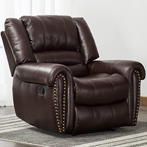 CANMOV Leather Recliner Chair, Classic and Traditional Manual Recliner Chair with Comfortable Arms and Back Single Sofa for…