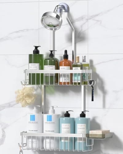 YASONIC Never Rust Shower Caddy Hanging, Aluminum Shower Racks for Inside Shower, 2-Tier Shower Organizer Hanging Over Shower…