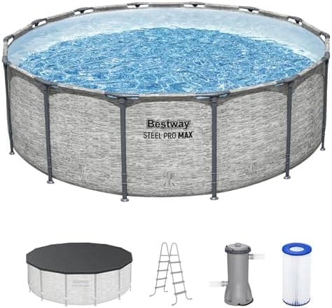 Bestway Steel Pro MAX 14' x 48" Above Ground Pool, Round Metal Frame Outdoor Swimming Pool Set with Filter Pump, Ladder, and…
