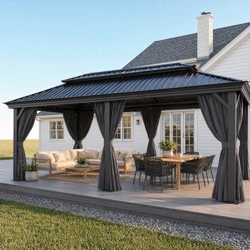 HOTEEL 12x20 Gazebo on Clearance with Metal Roof, Heavy Duty Hardtop Gazebo with Flame-Retardant Curtain & Netting, Outdoor Hard…