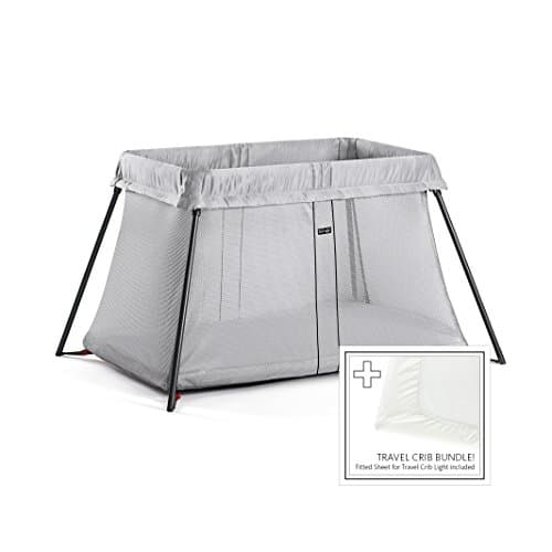BabyBjörn Travel Crib Light - Silver + Fitted Sheet Bundle Pack