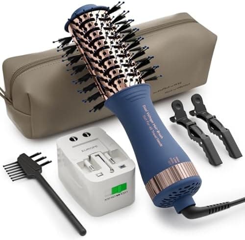 Dual Voltage Travel Hair Dryer Brush, 2 Inch Oval Hot Air Brush, One Step Travel Hair Styler/Volumizer/Straightener/Curler…
