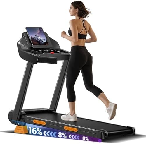CURSOR FITNESS 16% Incline Treadmills for Home Small with 3 LED…