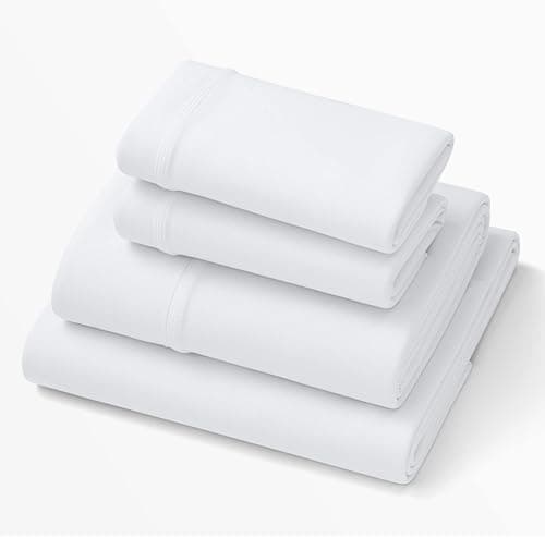 Purple Deep Pocket SoftStretch Sheets, Queen Size, Rayon Blend, Moisture-Wicking, True White, Fits Other Mattresses, Adaptive…