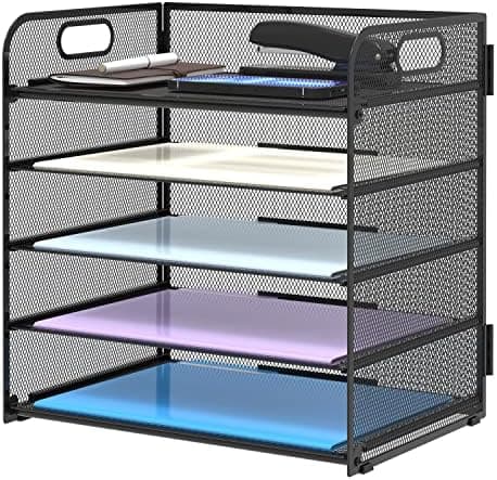 Supeasy 5 Trays Paper Organizer Letter Tray with Handle-Mesh Desk File Holders, Paper Sorter Desk Organizer for Office, Home…