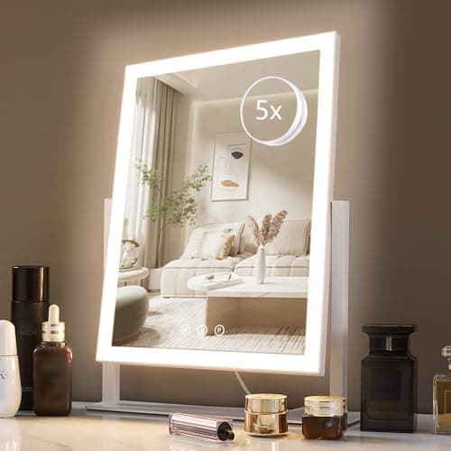 HIEEY Lighted Makeup Mirror, 17.3" x 13" Hollywood Vanity Mirror with Lights, Three Color Lighting Modes, and 5X Magnification…