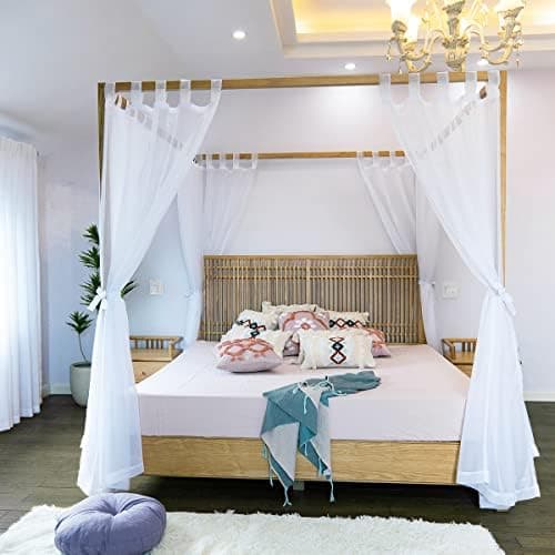 Linentalks Sheer Canopy Bed Curtains for King, Queen, Full and Twin Bed, 4 Corner Bed Canopies & Drapes, Four Poster Bed Canopy…