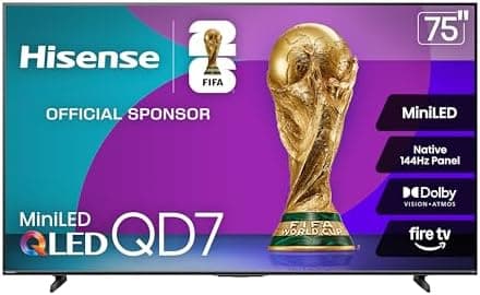 Hisense 75" QD7 Mini-LED 4K Smart Fire TV - QLED, 144Hz, HDR10+, Dolby Vision/Atmos, Game Mode Pro, Alexa Built-in (75QD7QF)
