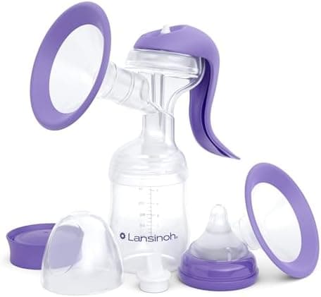 Lansinoh Manual Breast Pump, Breast Feeding Hand Pump with Comfortable Flange, Includes 5oz Baby Bottle with…
