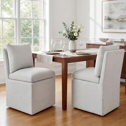 DUHOME Upholstered Armless Dining Chair with Casters,Linen Dining Chairs Set of 2 for Living Room,Single Sofa Chair with 4…