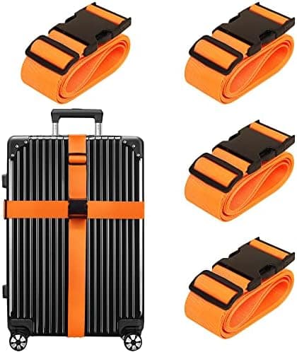 Chelmon Luggage Straps for Suitcases TSA Approved Travel Belt 4 Pack by Chelmon(Orange)