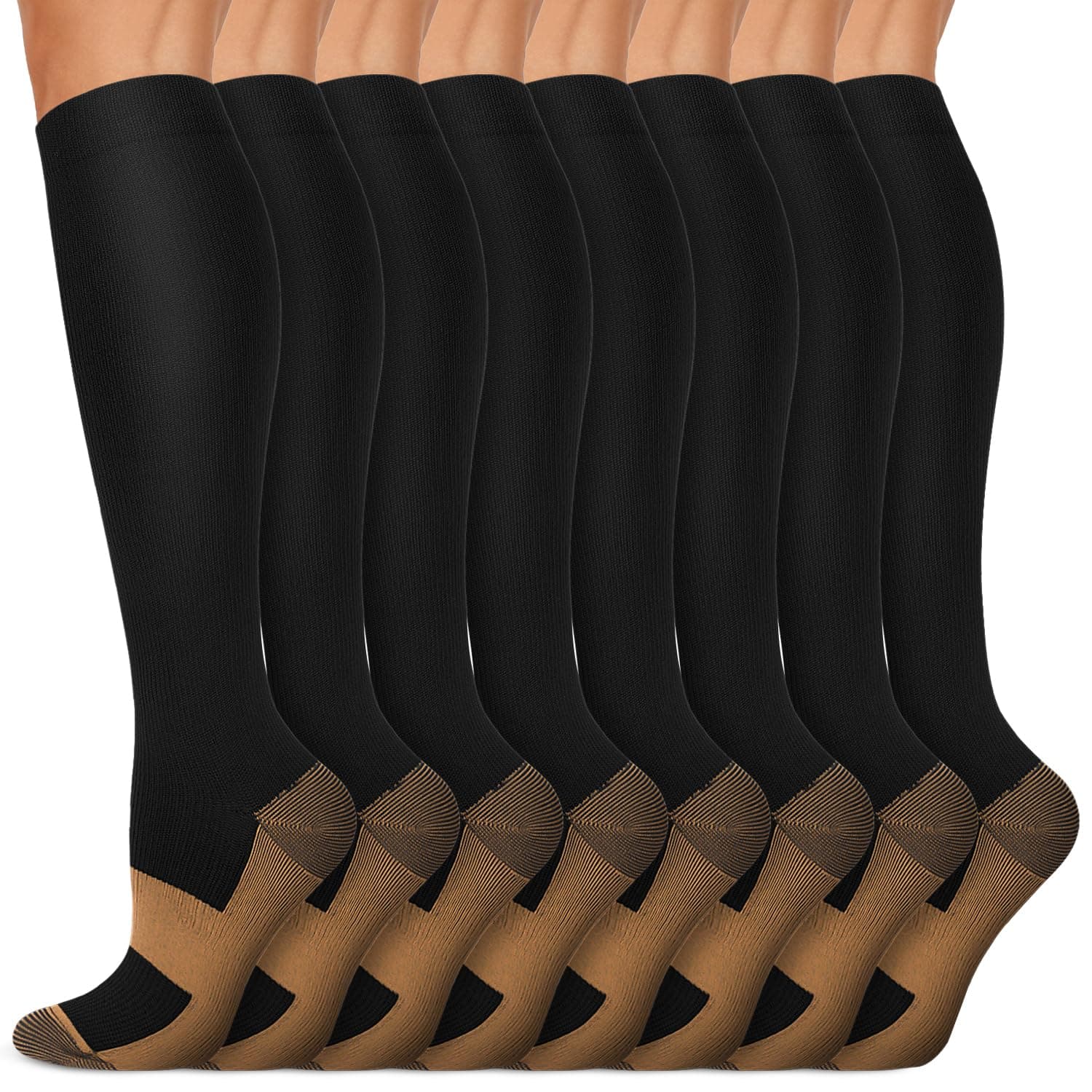 Iseasoo Copper Compression Socks 15-20 mmHg for Men & Women 8 Pairs – Circulation Support for Nurses, Travel…