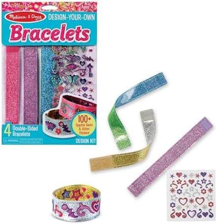 Melissa & Doug Design-Your-Own Bracelets with 100+ Sparkle Gem & Glitter Stickers, Kids Snap Bracelets, Stickers & Jewelry…