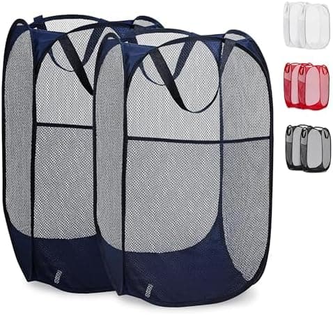 Handy Laundry Collapsible Mesh Pop Up Laundry Hamper 2-Pack – Large Foldable Laundry Basket with Side Pocket, Breathable &…