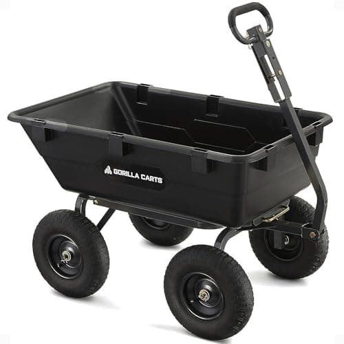 Gorilla Carts Heavy-Duty Poly Yard Dump Cart, 6 Cu Ft Tub, 1200 lb Haul Capacity, Black – Towable Utility…