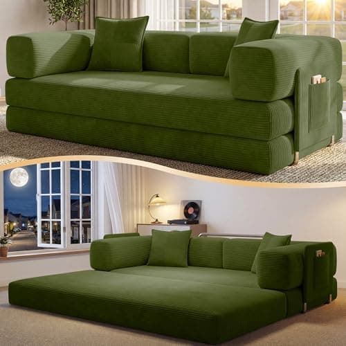 78.8" Convertible Sofa Bed,Corduroy Futon Couch with Storage Pocket,Folding Pull Out Futon Sofa,No Assembly Boneless Couch for…