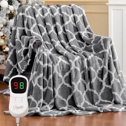 Homemate Heated Blanket Electric Throw - 50“x60“ Heating Blanket with 10 Fast Heat Levels 8 Hours Auto Off Soft Cozy Flannel…