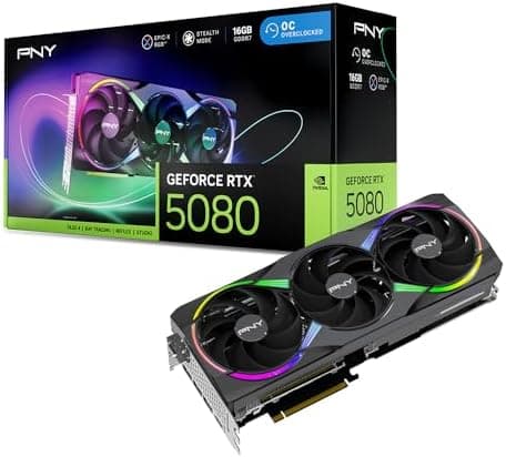 PNY NVIDIA GeForce RTX™ 5080 Epic-X™ ARGB OC Triple Fan, Graphics Card (16GB GDDR7, 256-bit, Boost Speed…