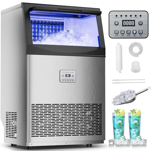 Commercial Ice Maker,200 lbs/24H,96 Cubes in 14 Mins,Stainless Steel Ice Machine with 33 lbs Storage Capacity,Water…