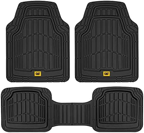 Cat® ToughRide™ Heavy-Duty 3 Piece Rubber All Season Floor Mats for Car Truck Van SUV, Black - Premium Trim to Fit Cars Floor…