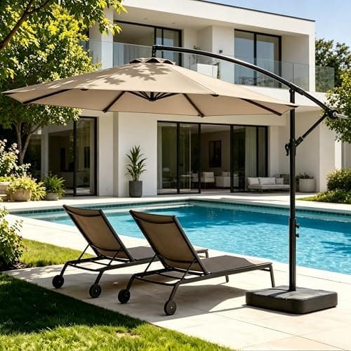 OLILAWN 10FT Cantilever Offset Patio Umbrella with Base Included, Outdoor Patio Umbrella with 360° Rotation & Infinite Tilt…