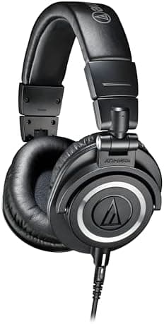 Audio-Technica ATH-M50X Professional Studio Monitor Headphones, Black, Professional Grade, Critically Acclaimed, with Detachable…