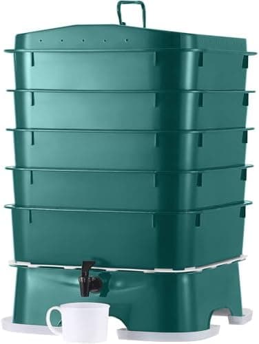 The Original VermiHut® Plus 5-Tray Worm Compost Bin – Indoor & Outdoor Vermicomposting System, Continuous Flow Food Waste…
