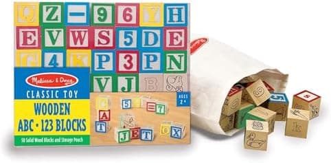 Melissa & Doug Deluxe Wooden ABC/123, 50-Piece Set of Classic Letter & Number Wooden Blocks (1” x 1”) with Storage Pouch, Sorting…