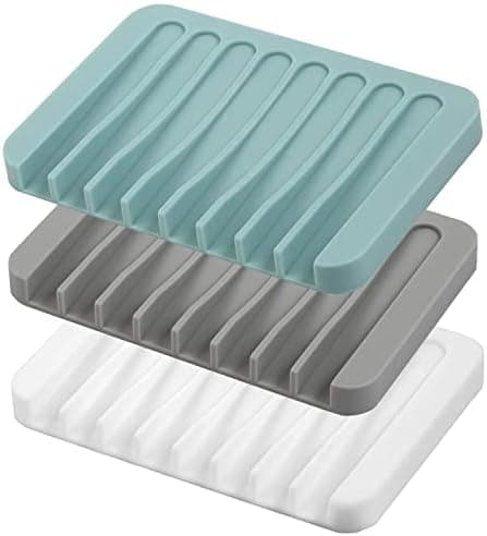Self Draining Soap Dishes, 3 Pcs Silicone Soap Saver, Waterfall Drainer Soap Holder for Bathroom, Extend Soap Life, Keep Soap…