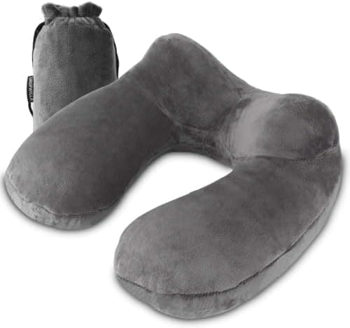 Inflatable Travel Pillow, Soft Velvet Inflatable Neck Pillow for Traveling, Airplanes, Train, Car, Office with Compact Bag…