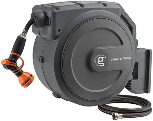 Giraffe Tools Retractable Garden Hose Reel 1/2 Inch x 130 ft, Super Heavy Duty, Any Length Lock…