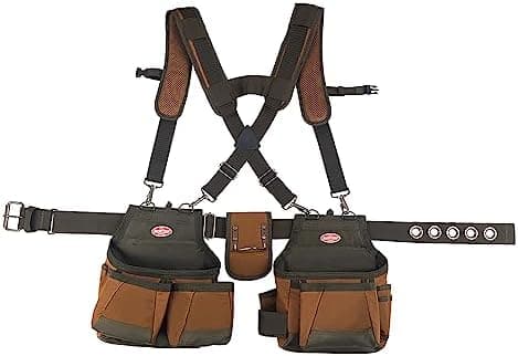 Bucket Boss - AirLift Tool Belt with Suspenders, Tool Belts - Original Series (50100) with 12 pockets, Brown , 52 Inch