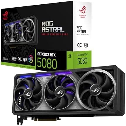 ASUS ROG Astral NVIDIA GeForce RTX™ 5080 16GB GDDR7 OC Edition Gaming Graphics Card (PCIe® 5.0, HDMI®/DP 2.1, 3.8-Slot, 4-Fan…