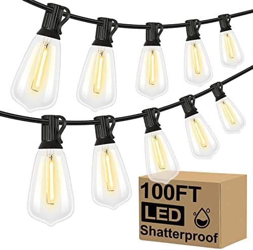 Brightever LED Outdoor String Lights 100FT Patio Lights with 52 Shatterproof ST38 Vintage Edison Bulbs, Outside Hanging Light…