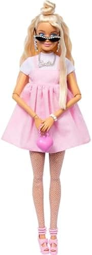 Barbie Deluxe Style Doll #3 in Barbiecore Outfit, Blond Hair in Top Knot, Pink Pastel Dress with Oversized Bow and Accessories…