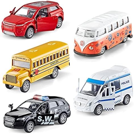 KIDAMI Die-cast Metal Toy Cars Set of 5, Openable Doors, Pull Back Car, Gift Pack for Kids Grandkids Toddlers Boys Girls Birthday…