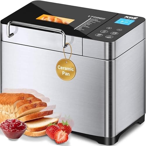 KBS Pro 710W 2LB Bread Maker, Stainless Steel 17-in-1 Smart Bread Machine with Healthy Ceramic Pan, Automatic Nut Dispenser…