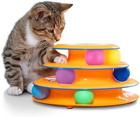 Catstages Tower of Tracks Cat Toy – 3-Level Track Tower with 6 Balls, Interactive Cat Toy for…